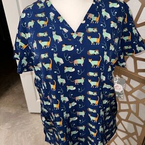 Blue Cat Print Women's Top